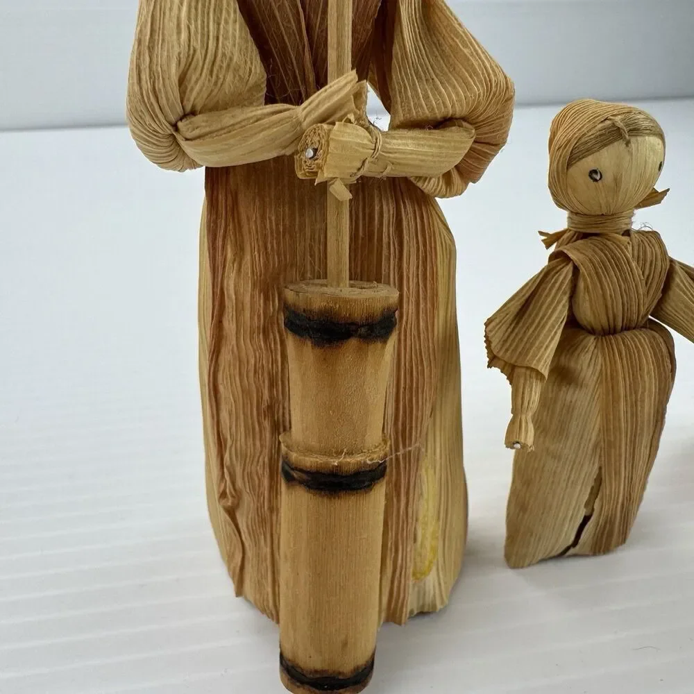 Vintage Corn Husk Dolls Set of 3 Handmade Folk Art Rustic Farmhouse Decor Fall